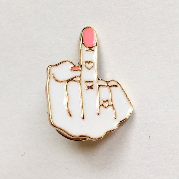 Jewelry - NEW Finger Flipping Off Enamel Pin White Feisty